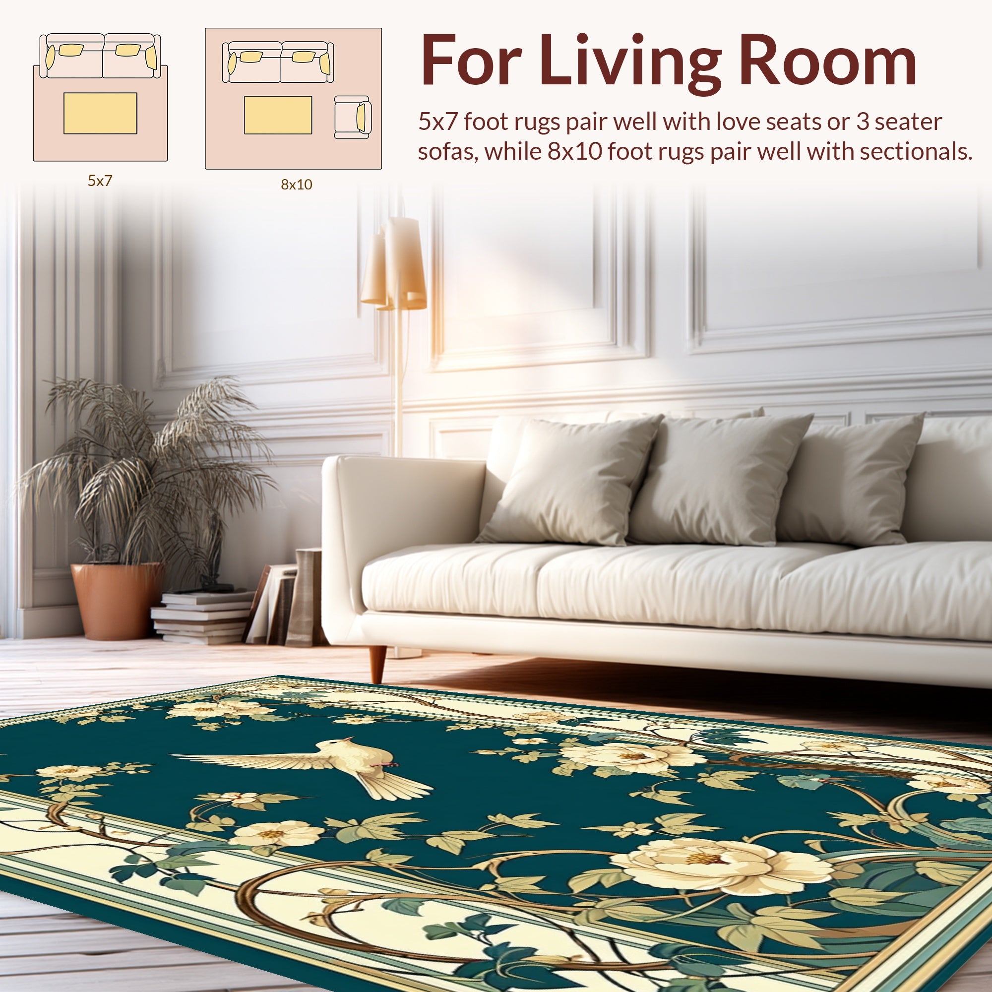 Elegant Avian Floral Art Nouveau Design Rug