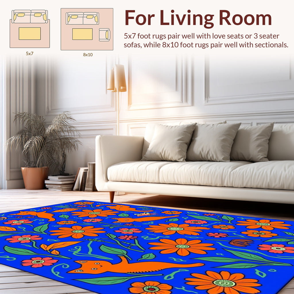 Whimsical Orange Cats And Flowers Pattern Rug
