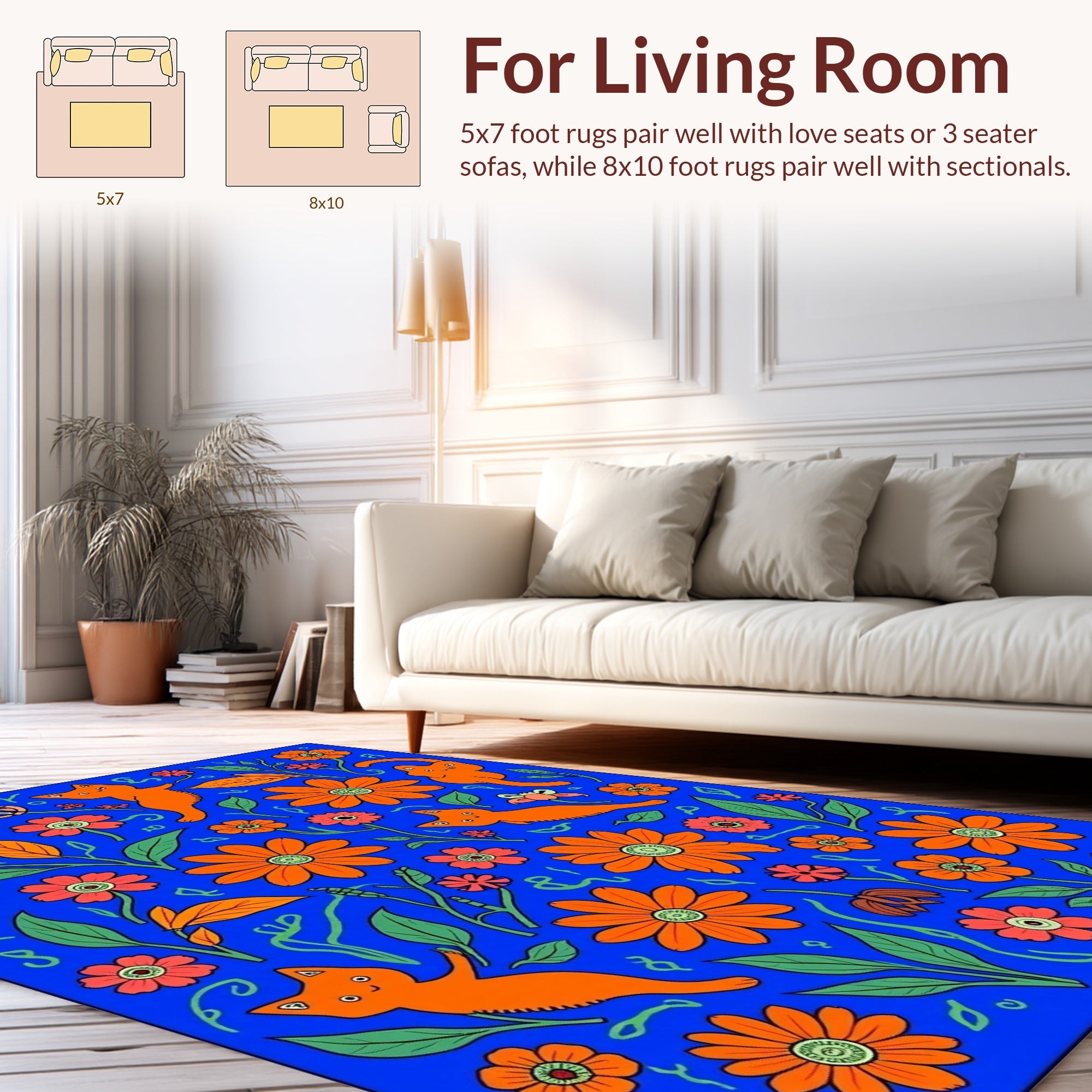 Whimsical Orange Cats And Flowers Pattern Rug