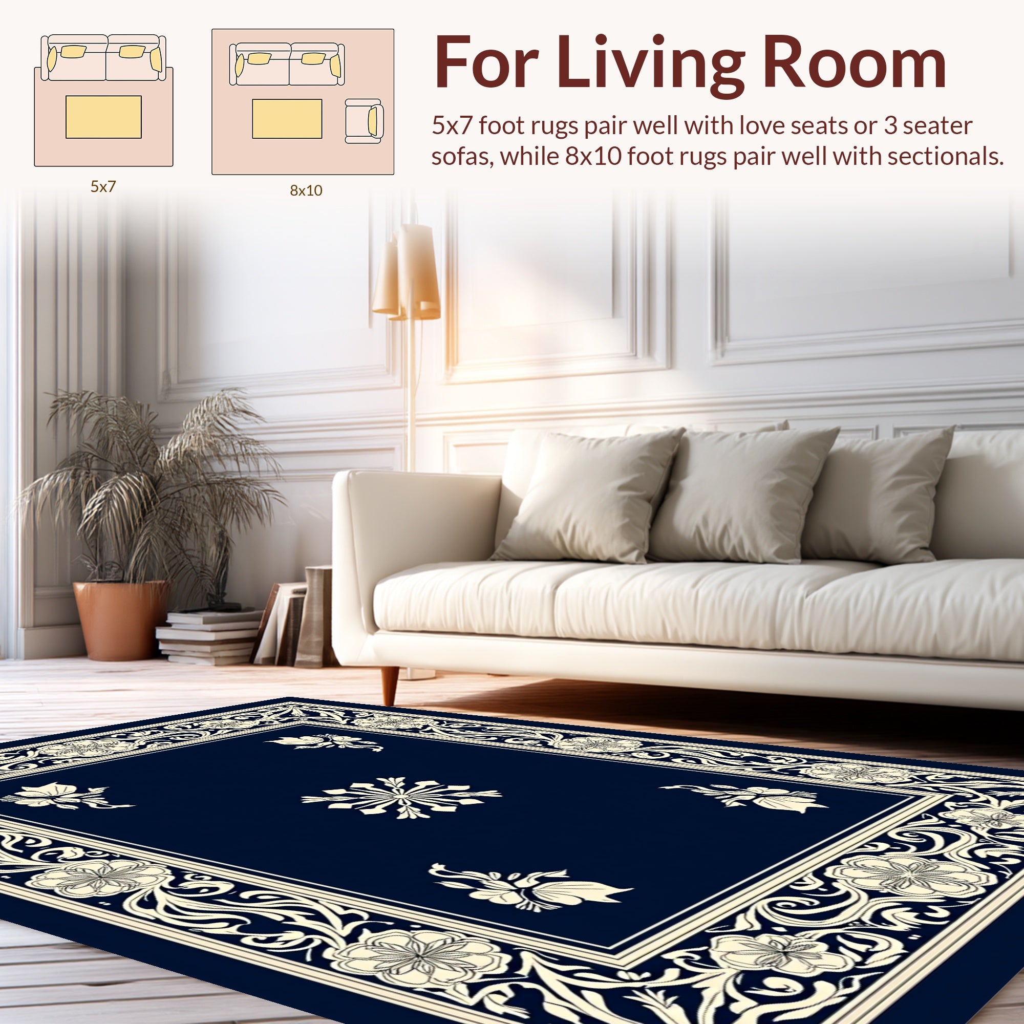 Elegant Cream Floral Border Rug