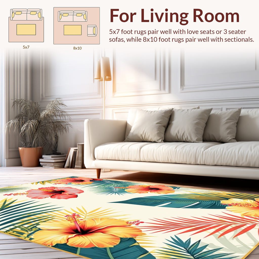 Tropical Hibiscus Floral Pattern Rug
