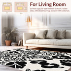 Bold Black White Floral Pattern Rug