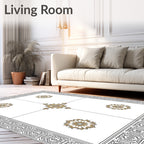White Gold Elaborate Scroll Medallion Rug