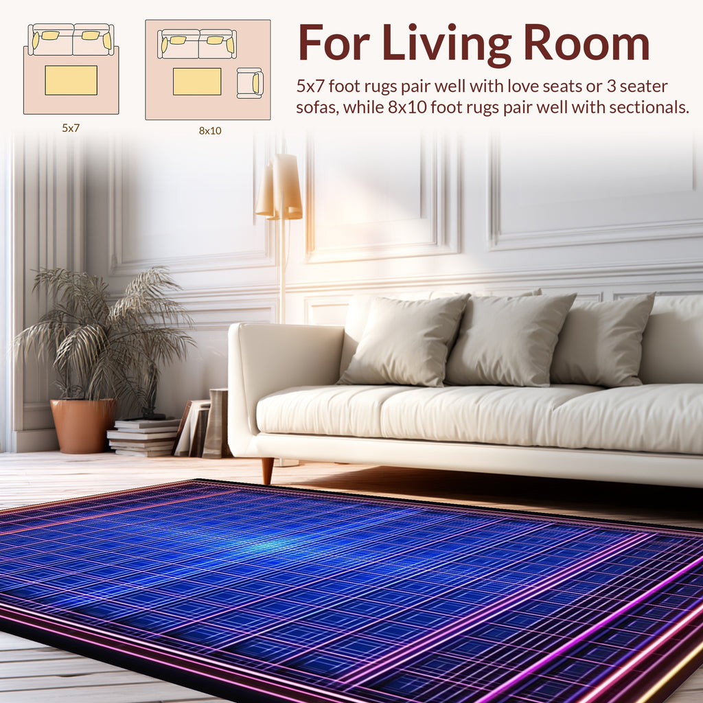 Geometric Neon Grid Pattern Rug