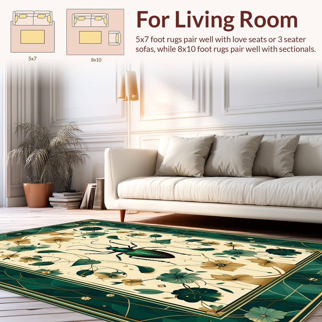 Emerald Insect Floral Art Nouveau Rug