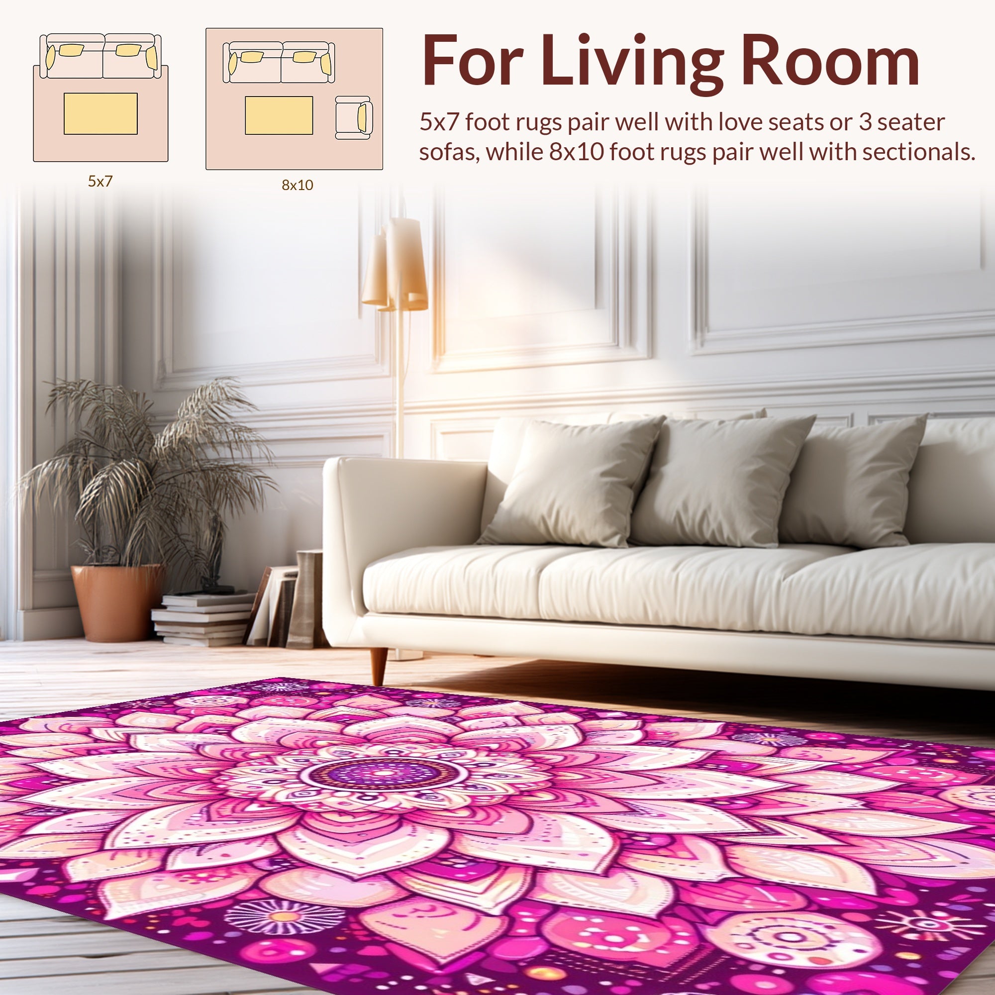 Vibrant Pink Mandala Floral Pattern Rug