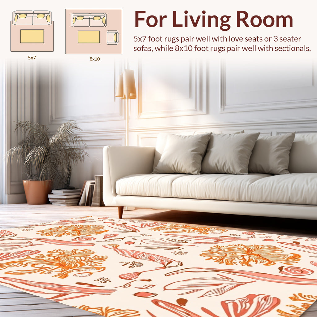 Coral Botanical Sketch Pattern Rug