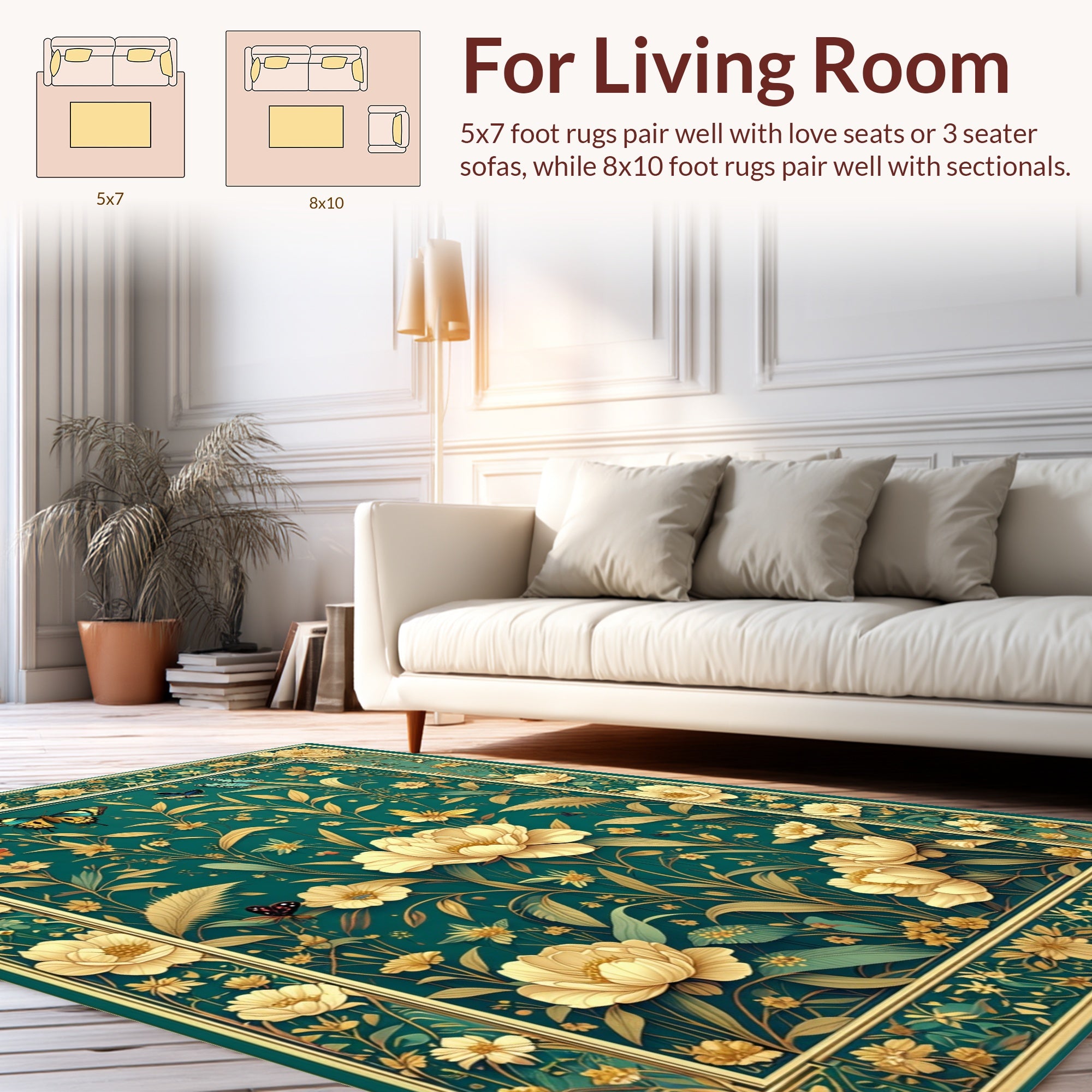 Elegant Teal Floral Butterfly Meadow Rug