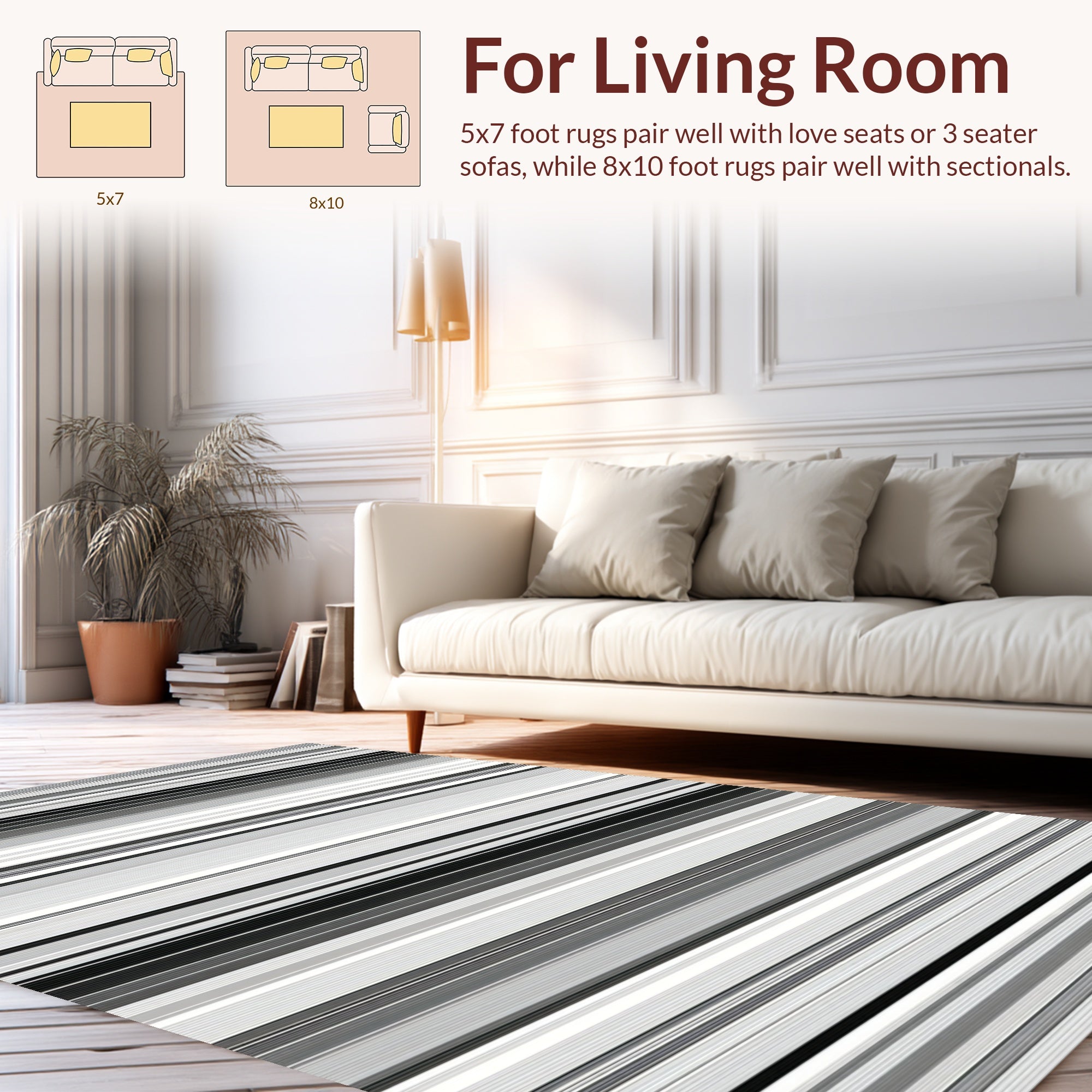 Monochromatic Subtle Stripe Design Rug