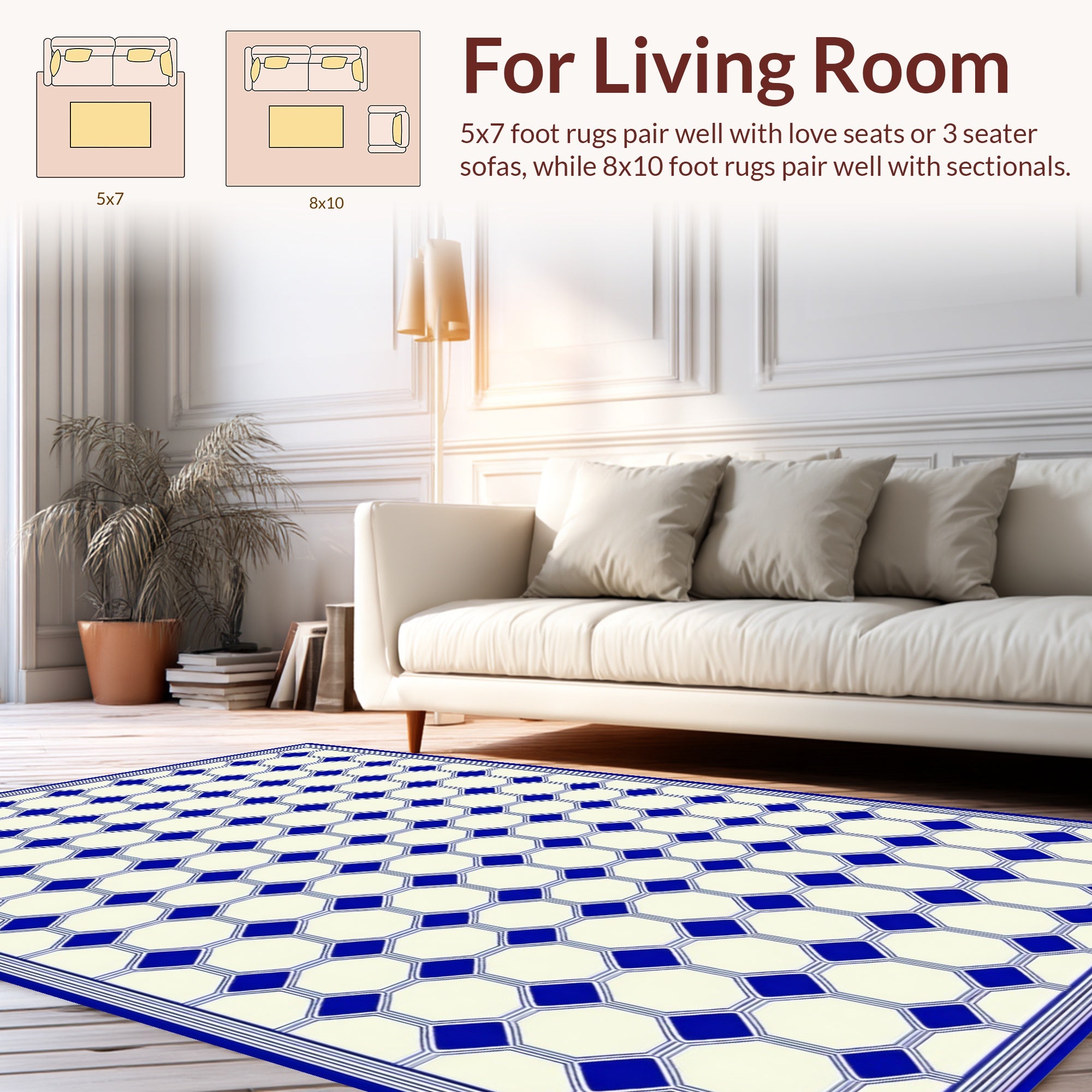 Classic Blue Geometric Lattice Pattern Rug