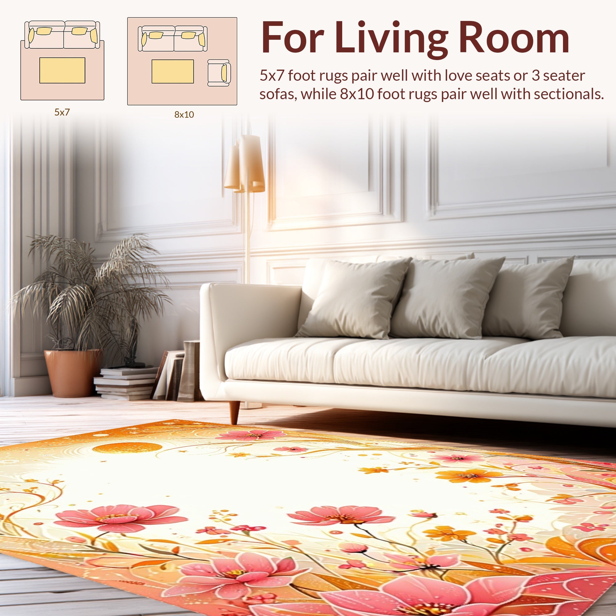 Whimsical Floral Swirls Botanical Pattern Rug