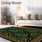 Vintage Green Golden Leaf Border Rug