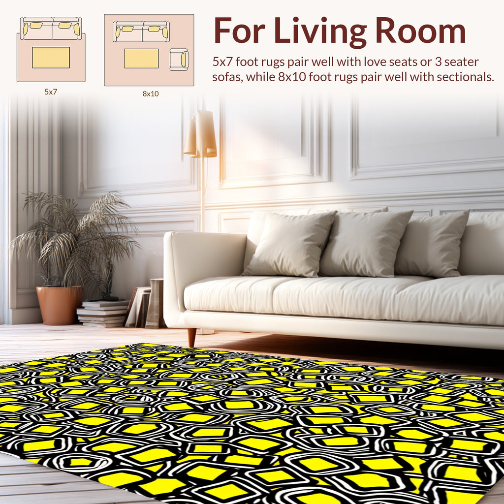 Abstract Yellow Square Pattern Rug