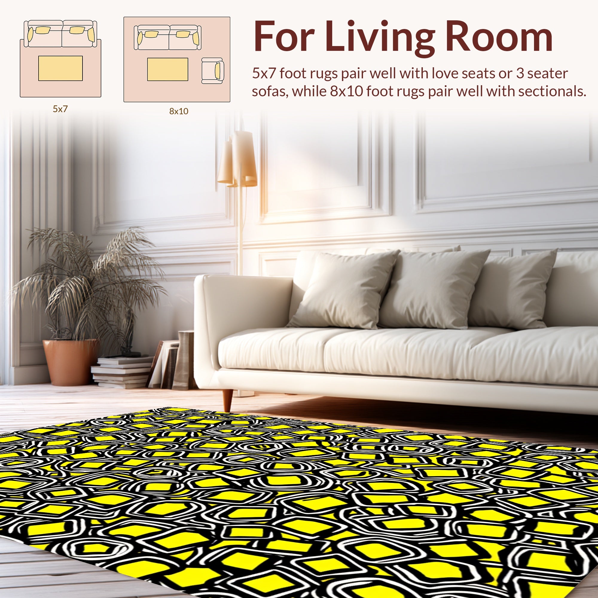 Abstract Yellow Square Pattern Rug