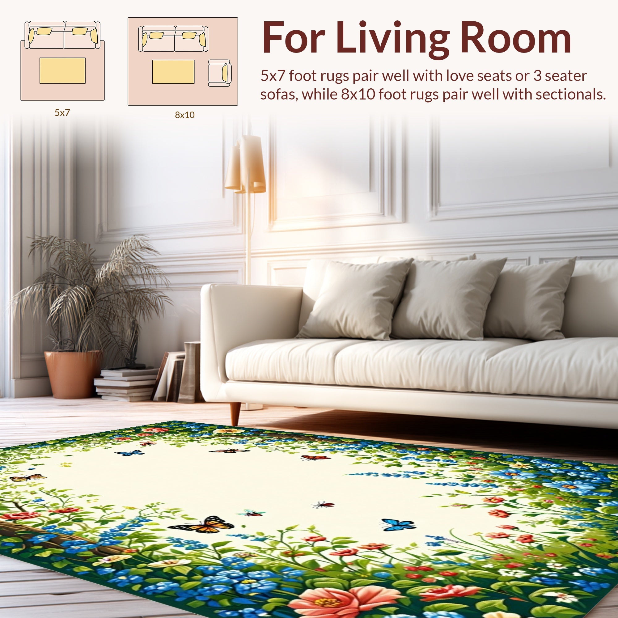 Floral Garden With Butterflies Whimsical Design Rug