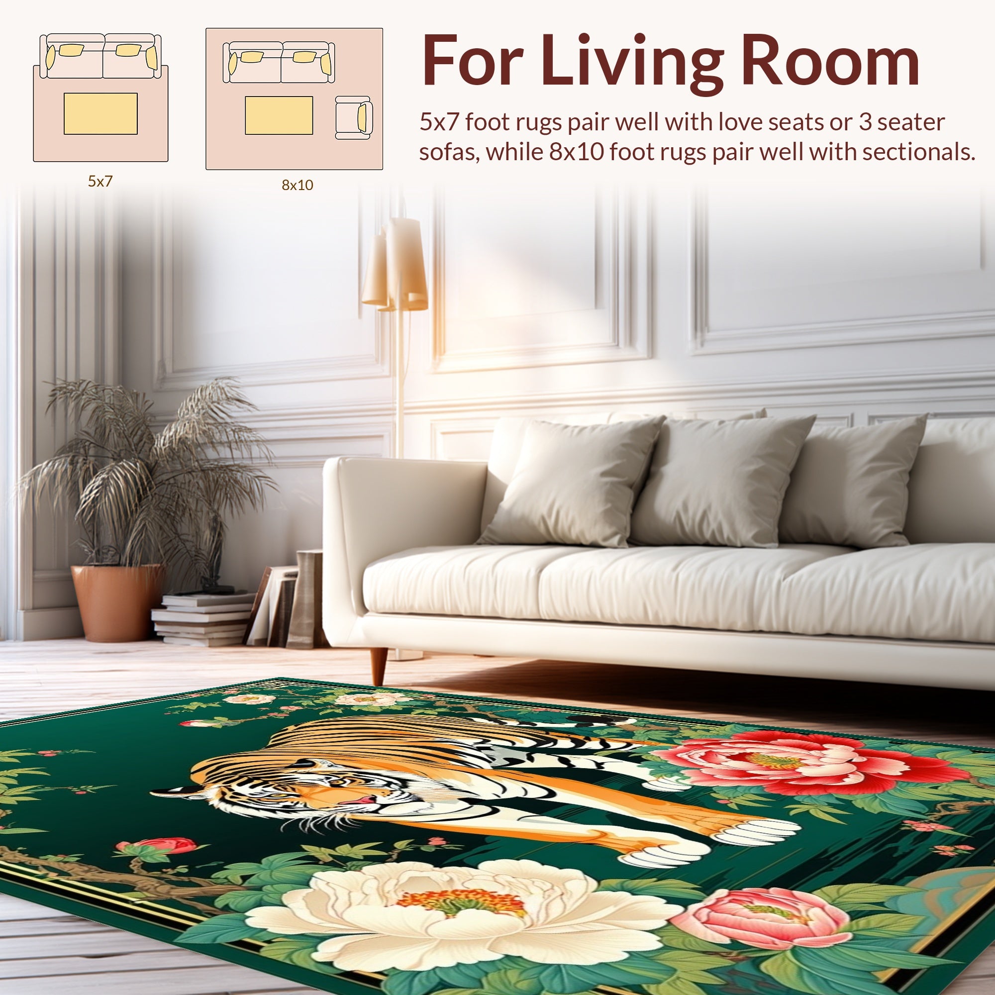 Majestic Tiger with Peony Garden Design Rug