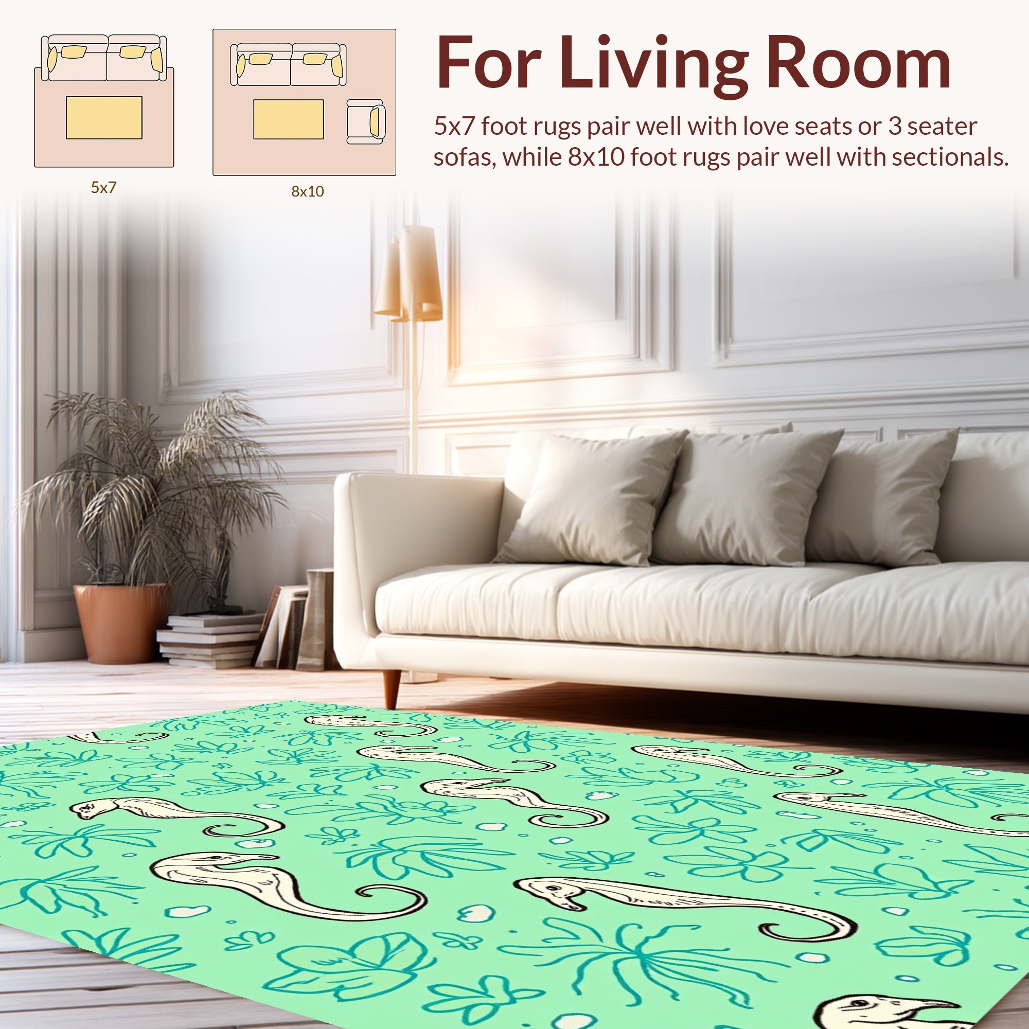 Charming Seahorse Floral Pattern Rug