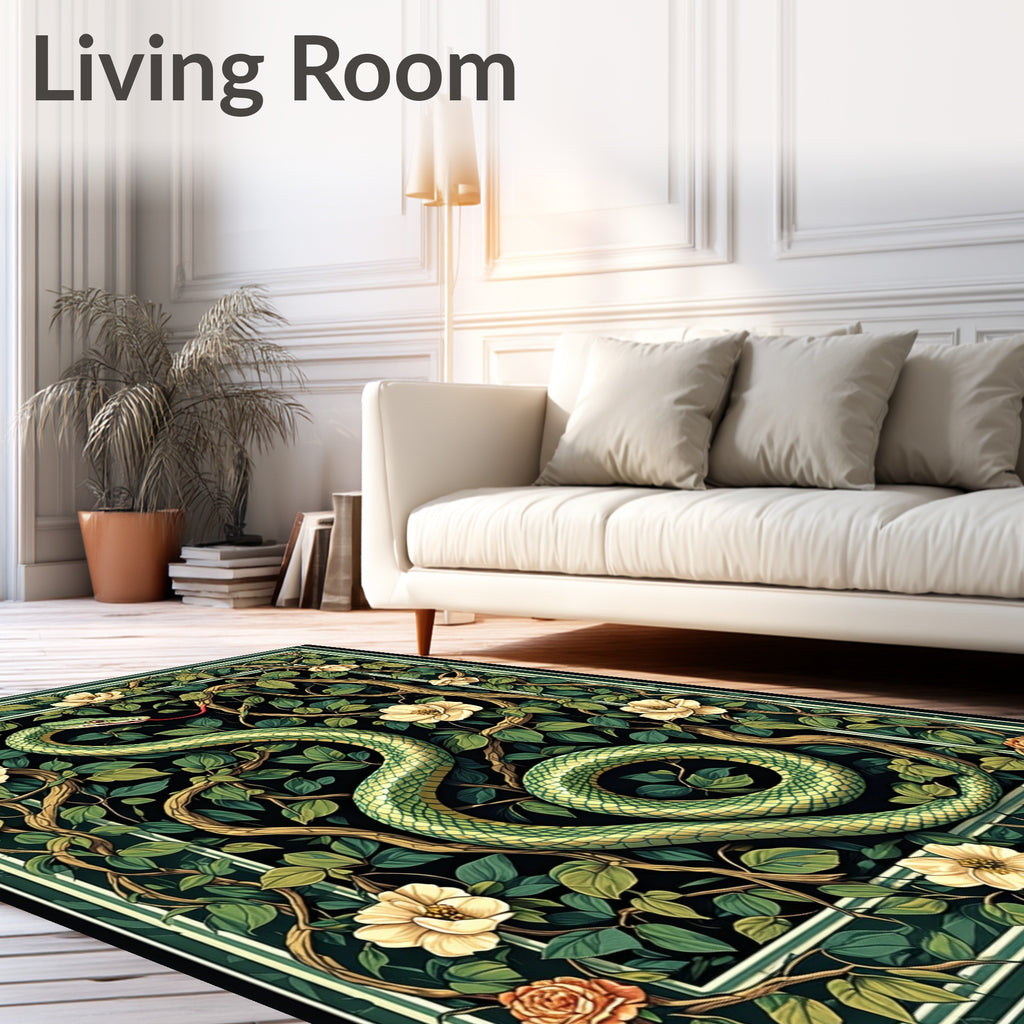 Serpentine Green Floral Vine Motif Rug
