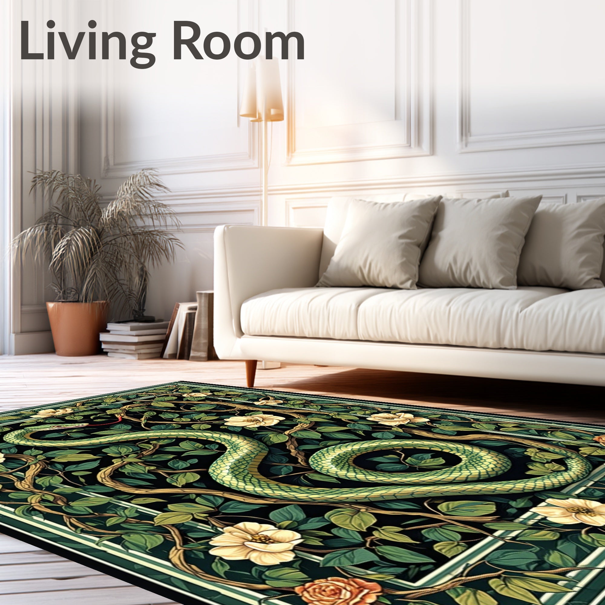 Serpentine Green Floral Vine Motif Rug