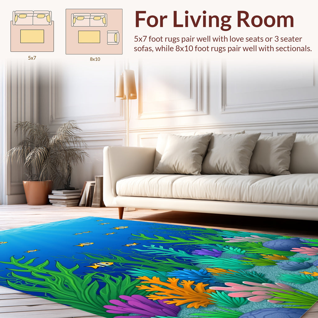 Underwater Coral Reef Fish Graphic Pattern Rug