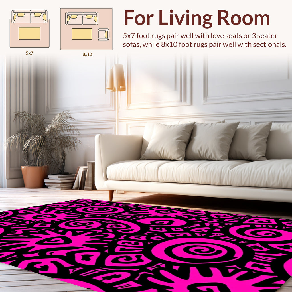 Hot Pink And Black Tribal Sun Design Rug