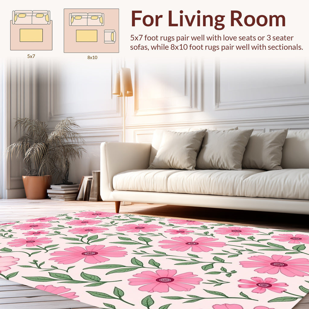 Pink Daisy Floral Pattern Rug