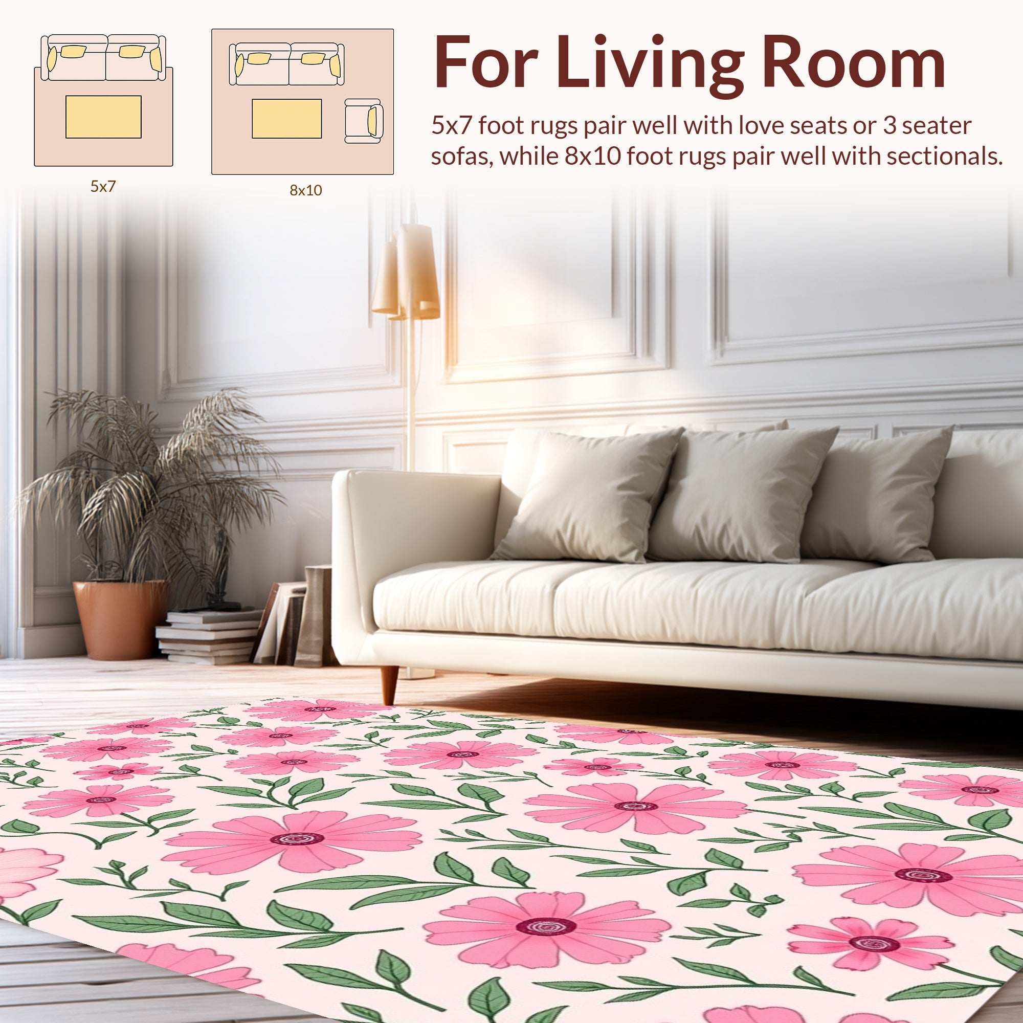 Pink Daisy Floral Pattern Rug