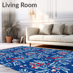 Crimson Berry White Branch Blue Field Rug