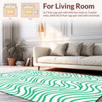 Green Wavy Lines Abstract Rug