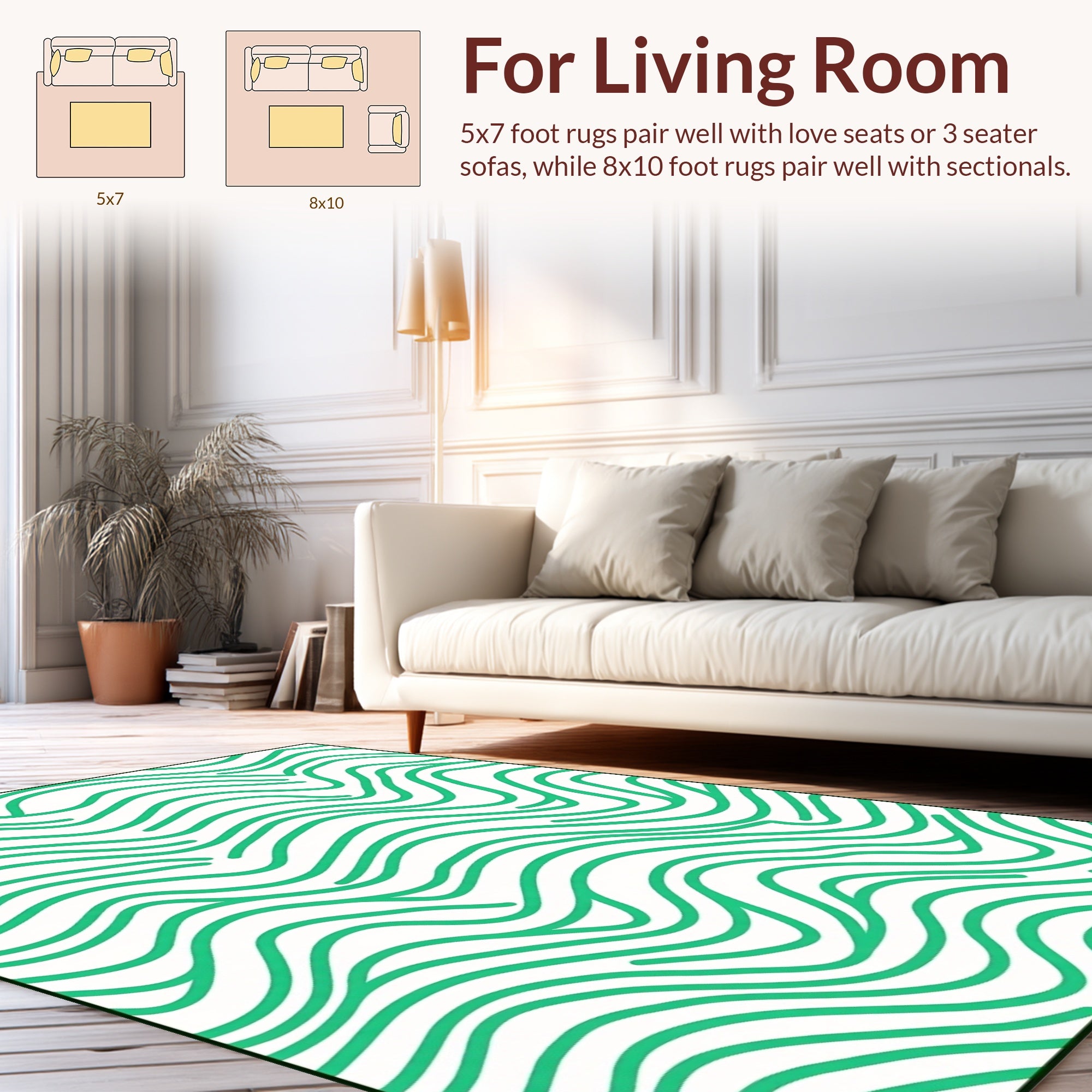 Green Wavy Lines Abstract Rug