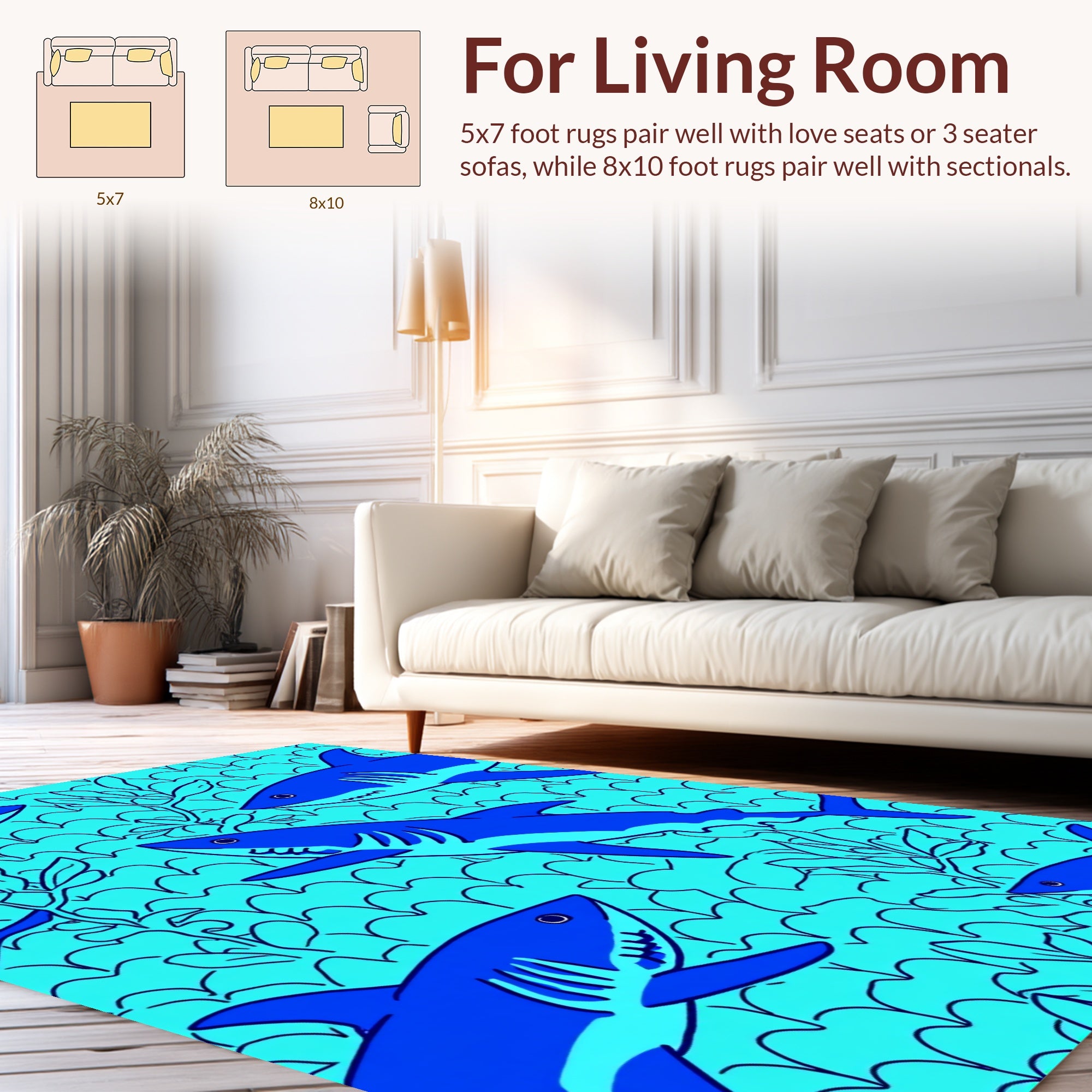 Oceanic Shark Theme Tile Pattern Rug