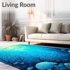 Submerged Teal Coral Fish Shell Design Rug