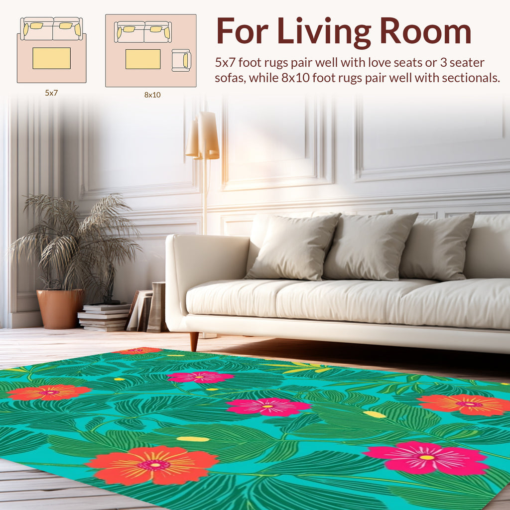 Vibrant Tropical Floral Leaf Pattern Rug