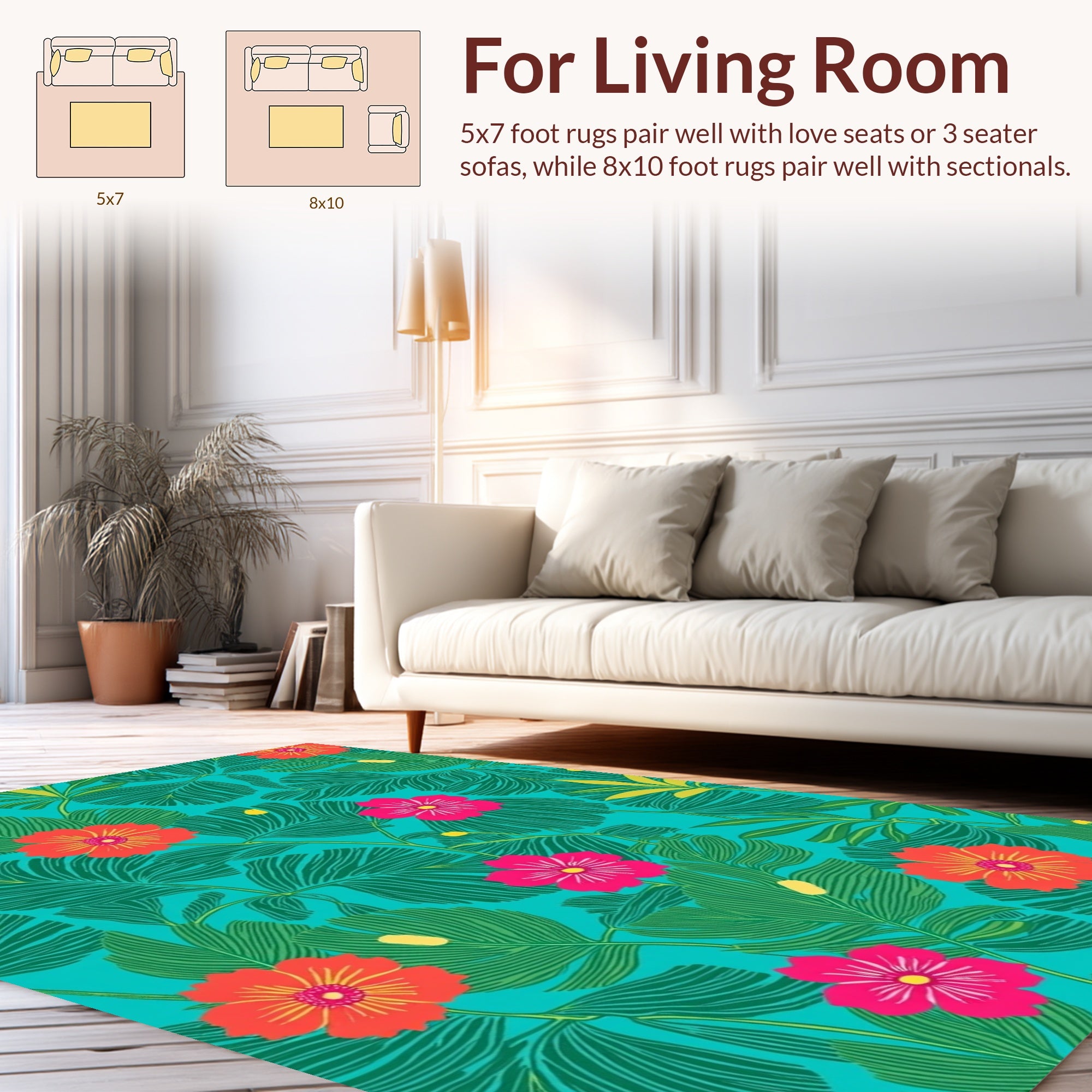 Vibrant Tropical Floral Leaf Pattern Rug