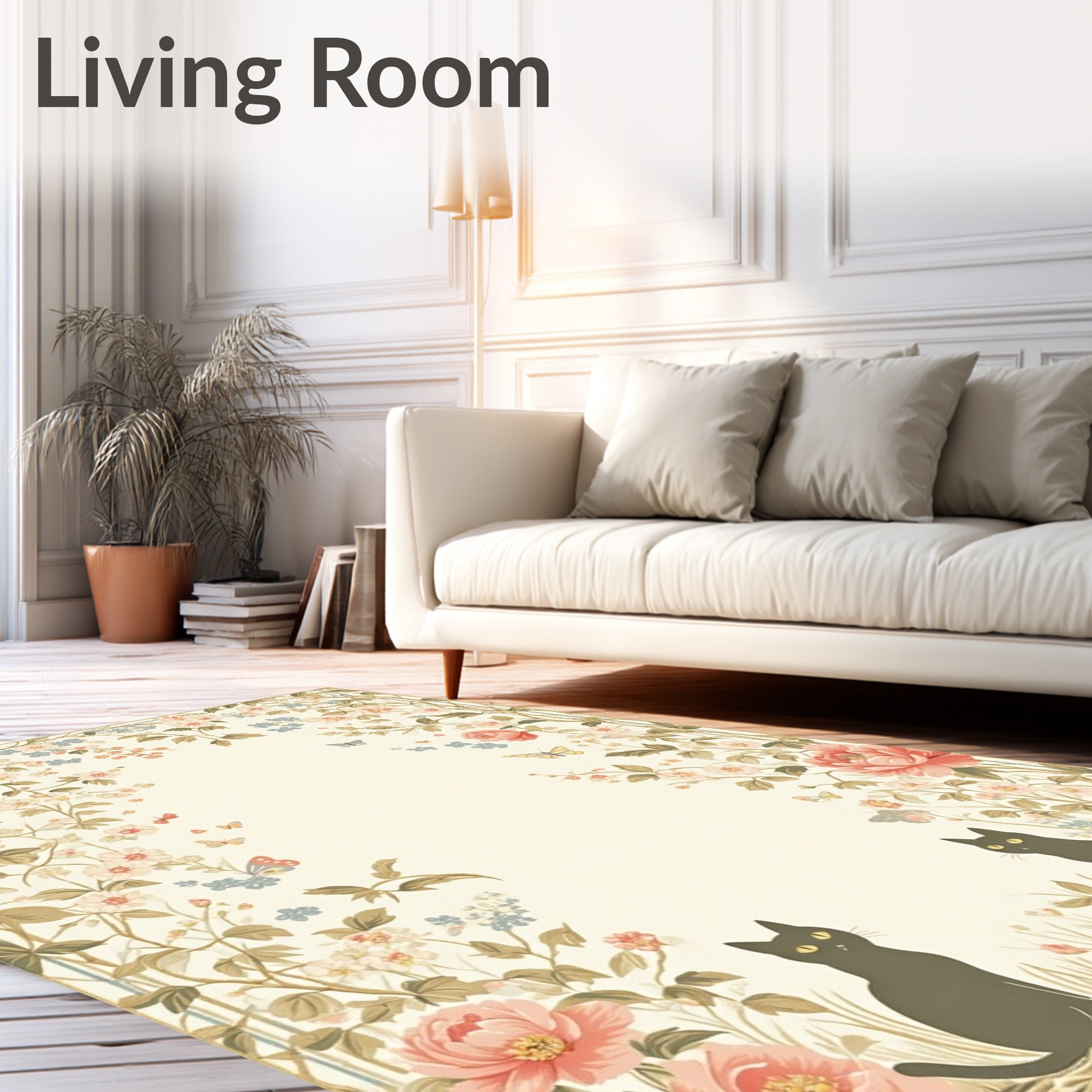 Two Black Cats with Floral Border Rug