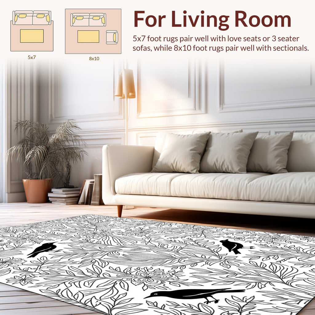 Botanical Birds In A Garden Pattern Rug
