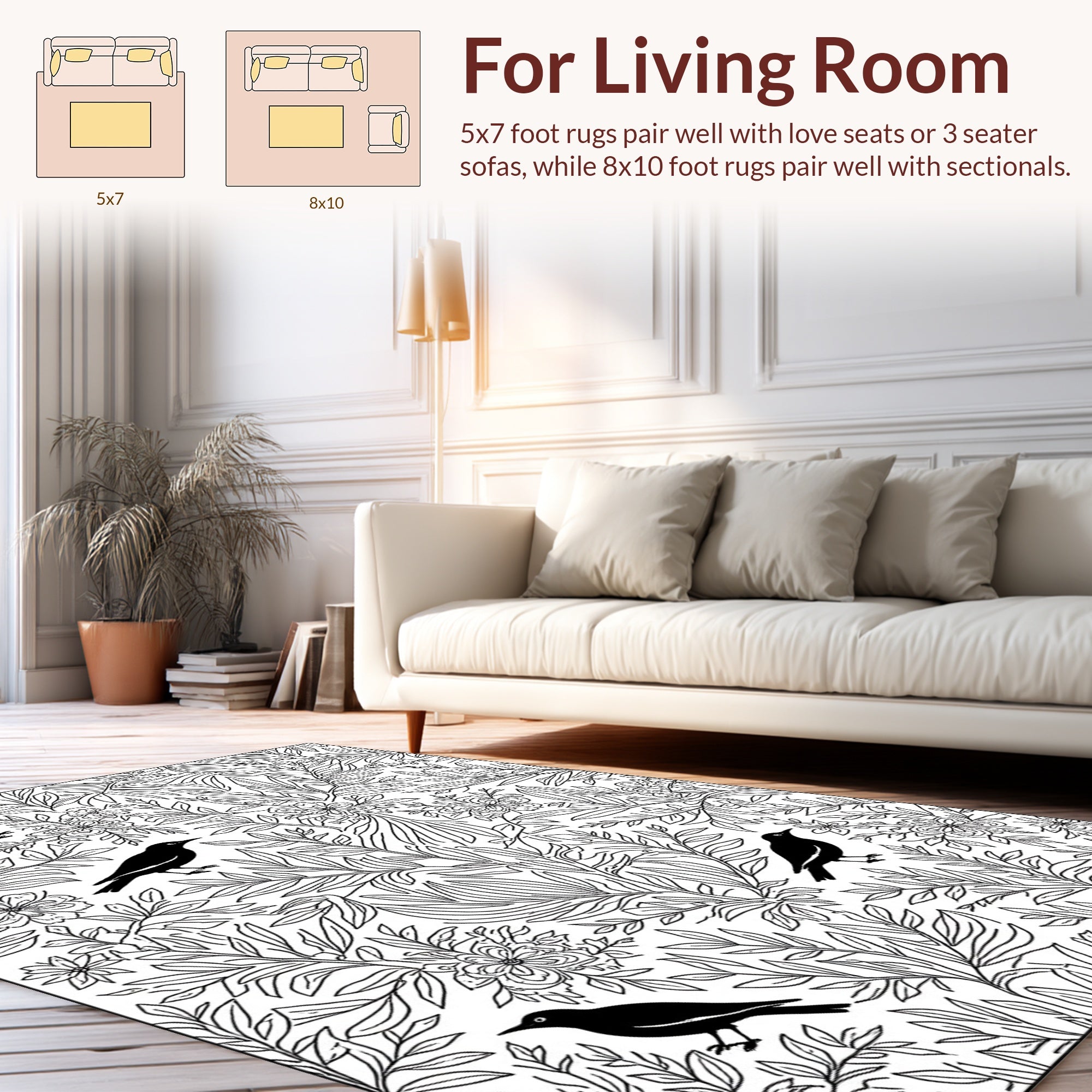 Botanical Birds In A Garden Pattern Rug