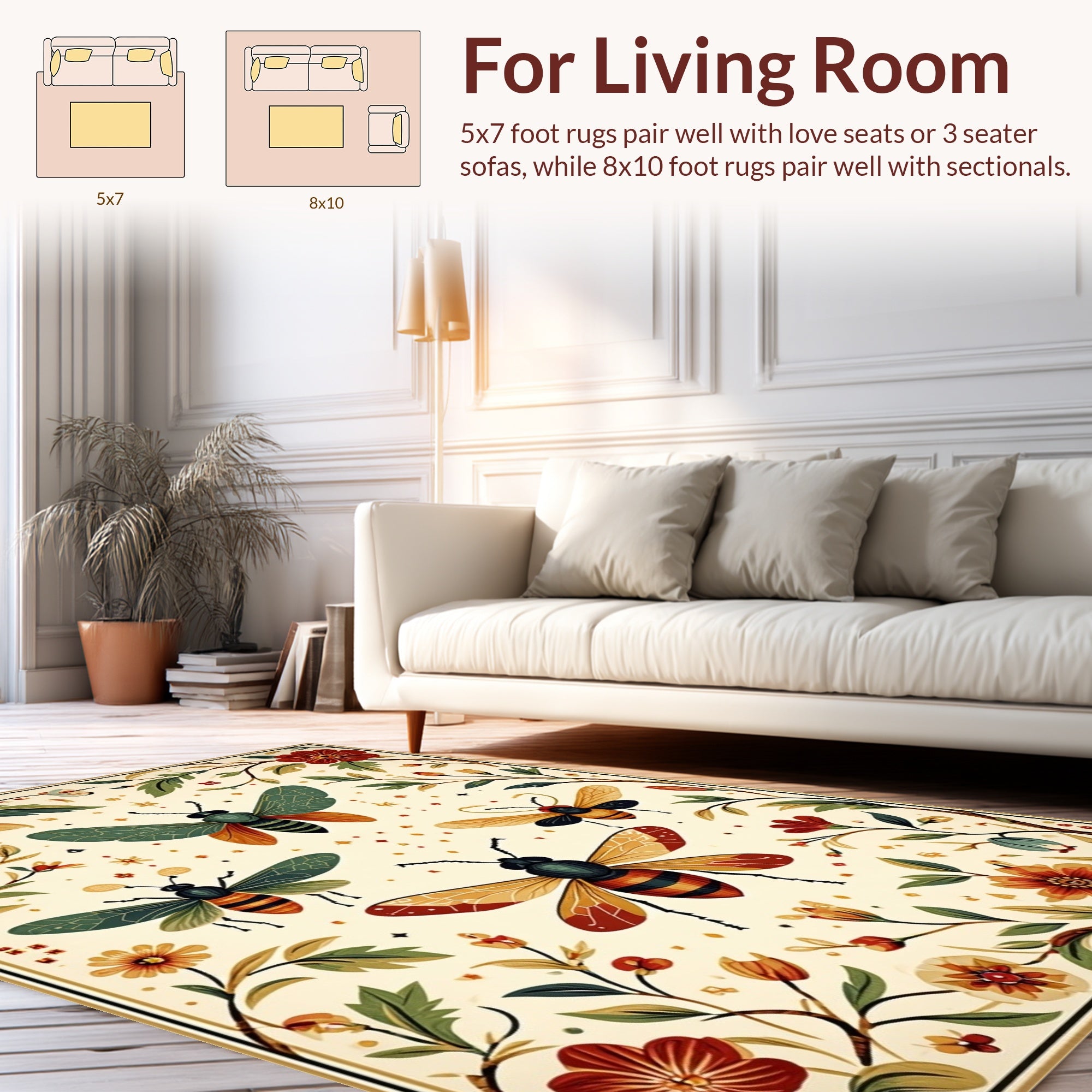 Whimsical Insects Floral Border Design Rug