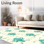 Teal Floral Damask Scrollwork Rug