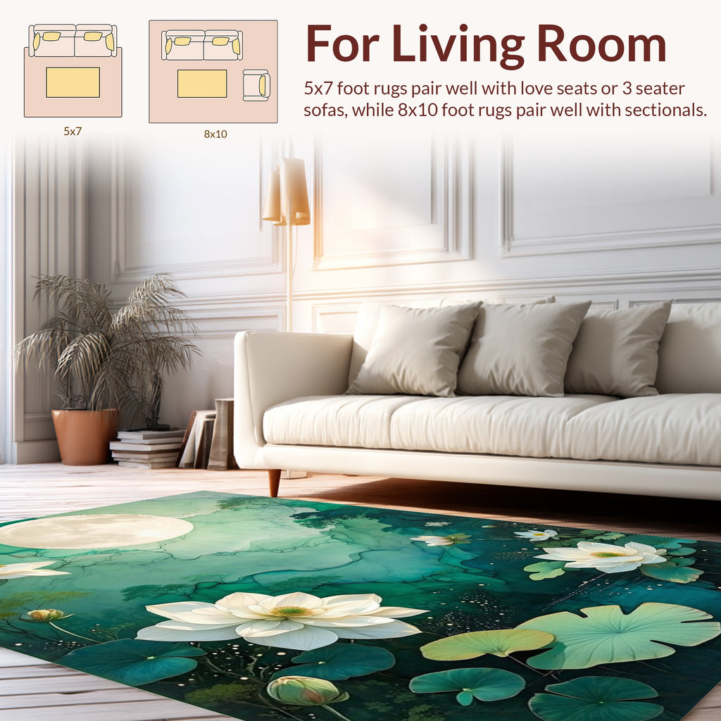 Serene Moonlight Lotus Pond Design Rug