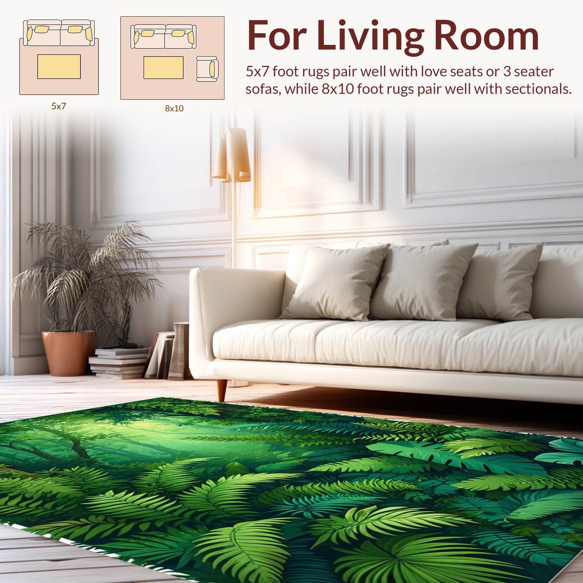 Lush Forest Green Fern Pattern Rug