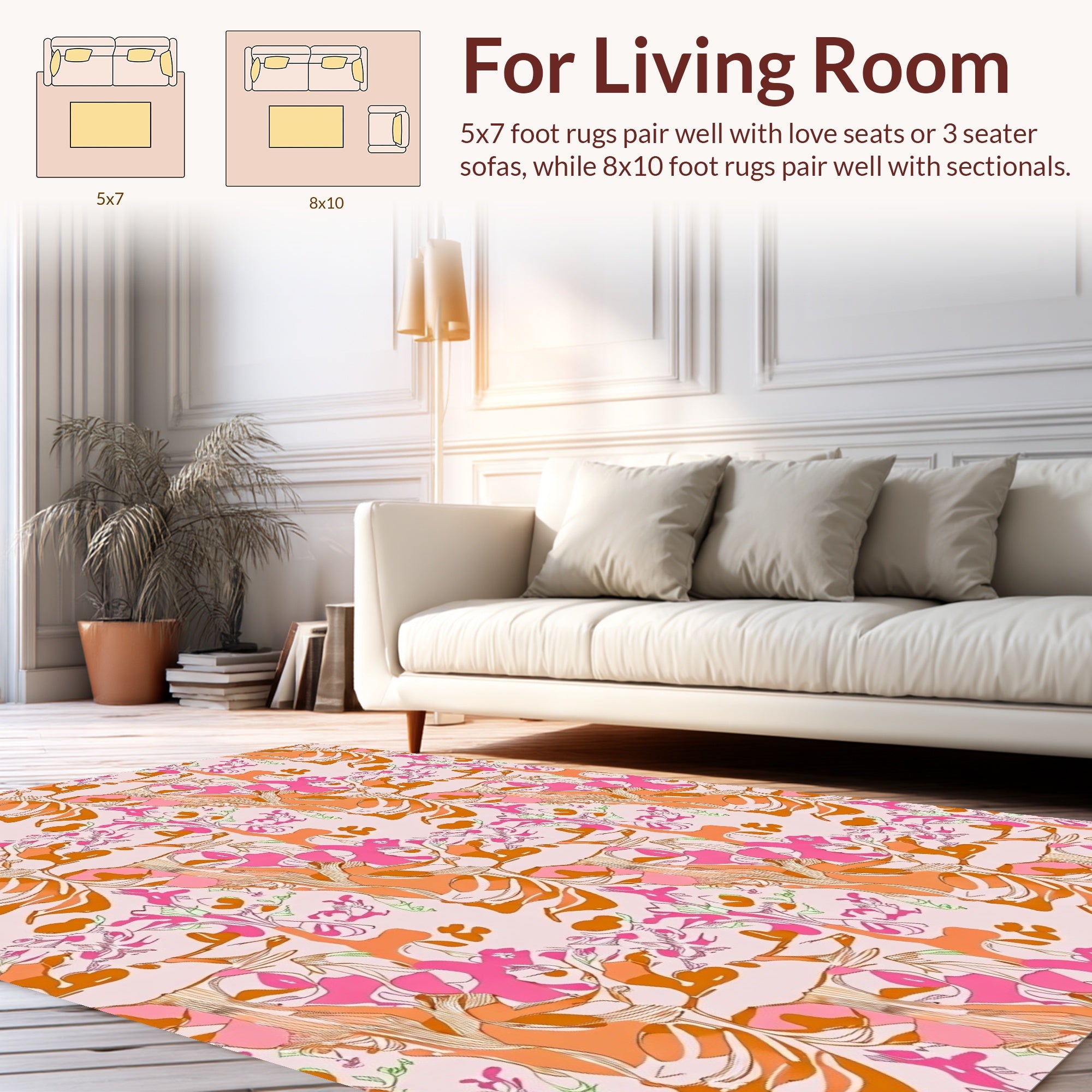 Playful Abstract Floral Pink Orange Pattern Rug
