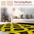 Bright Sunflowers In Black Pattern Rug