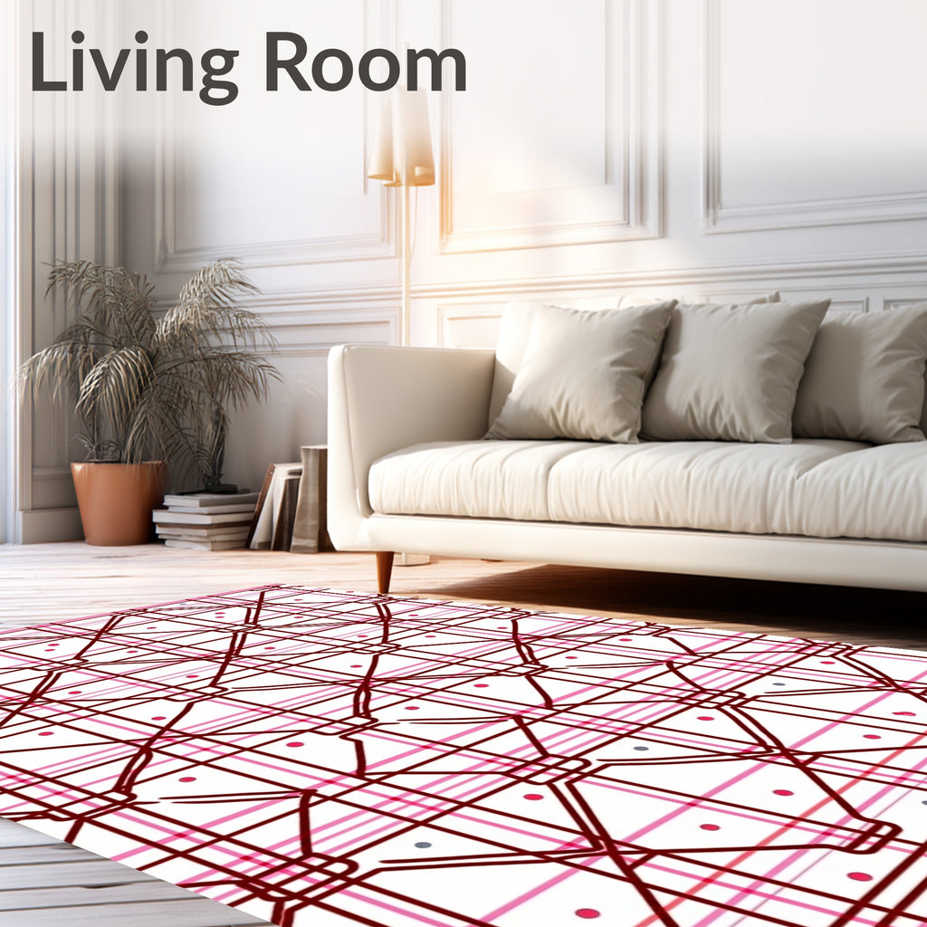 Deep Red Pink Plaid Diamond Dot Rug
