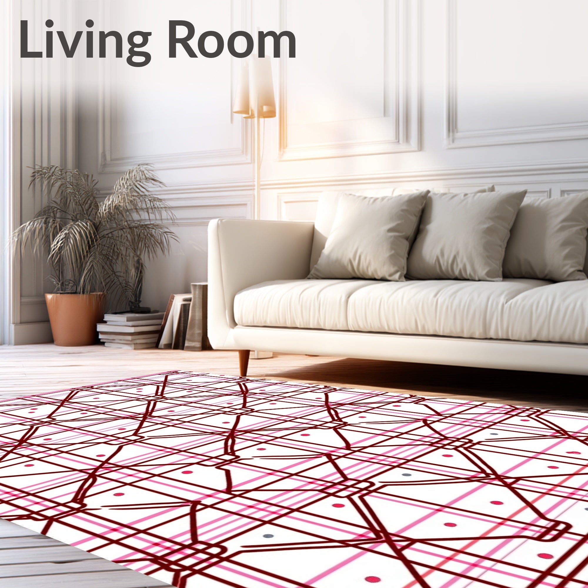 Deep Red Pink Plaid Diamond Dot Rug