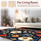 Intricate Floral Scrollwork Dark Blue Rug