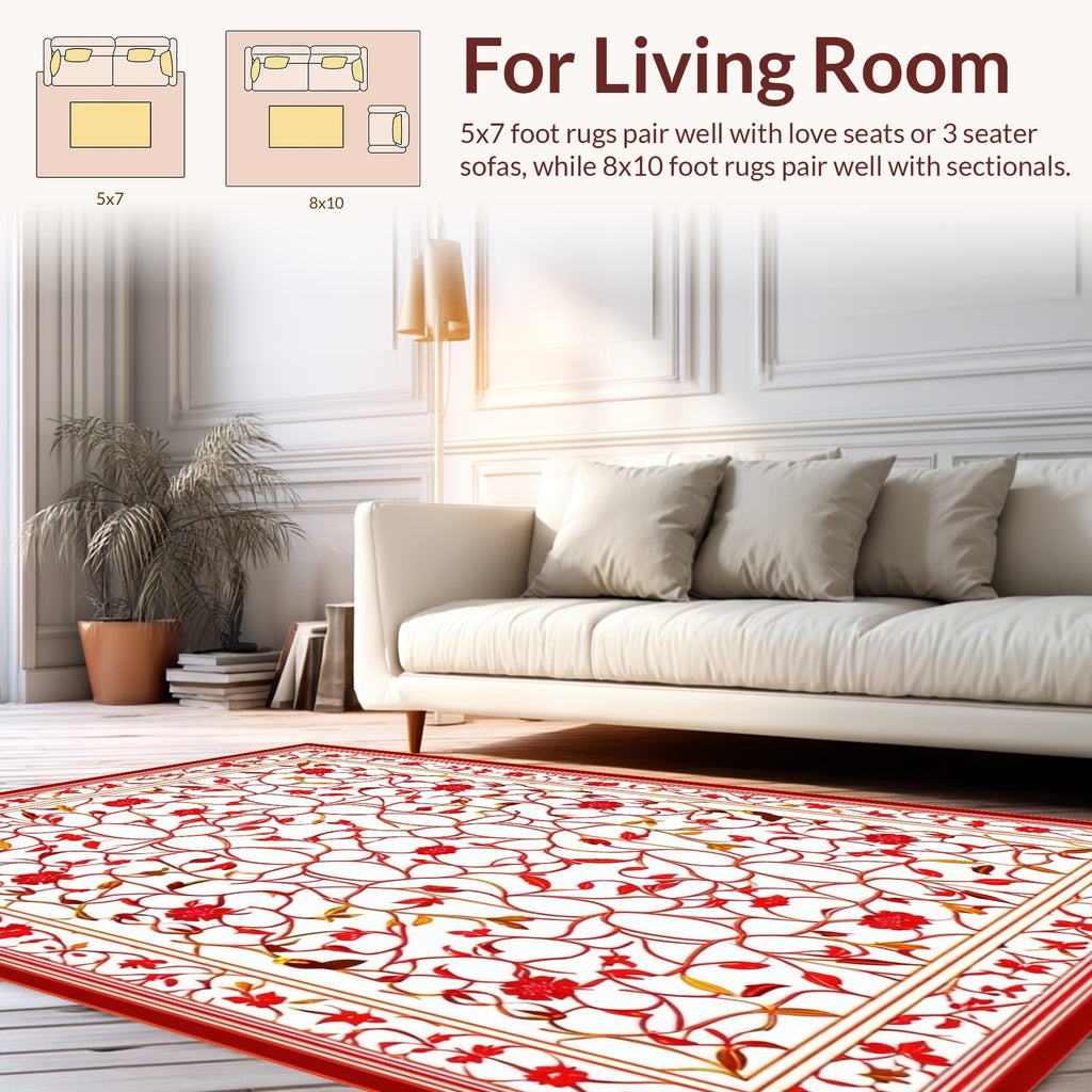 Crimson Floral Vine Symmetric Rug