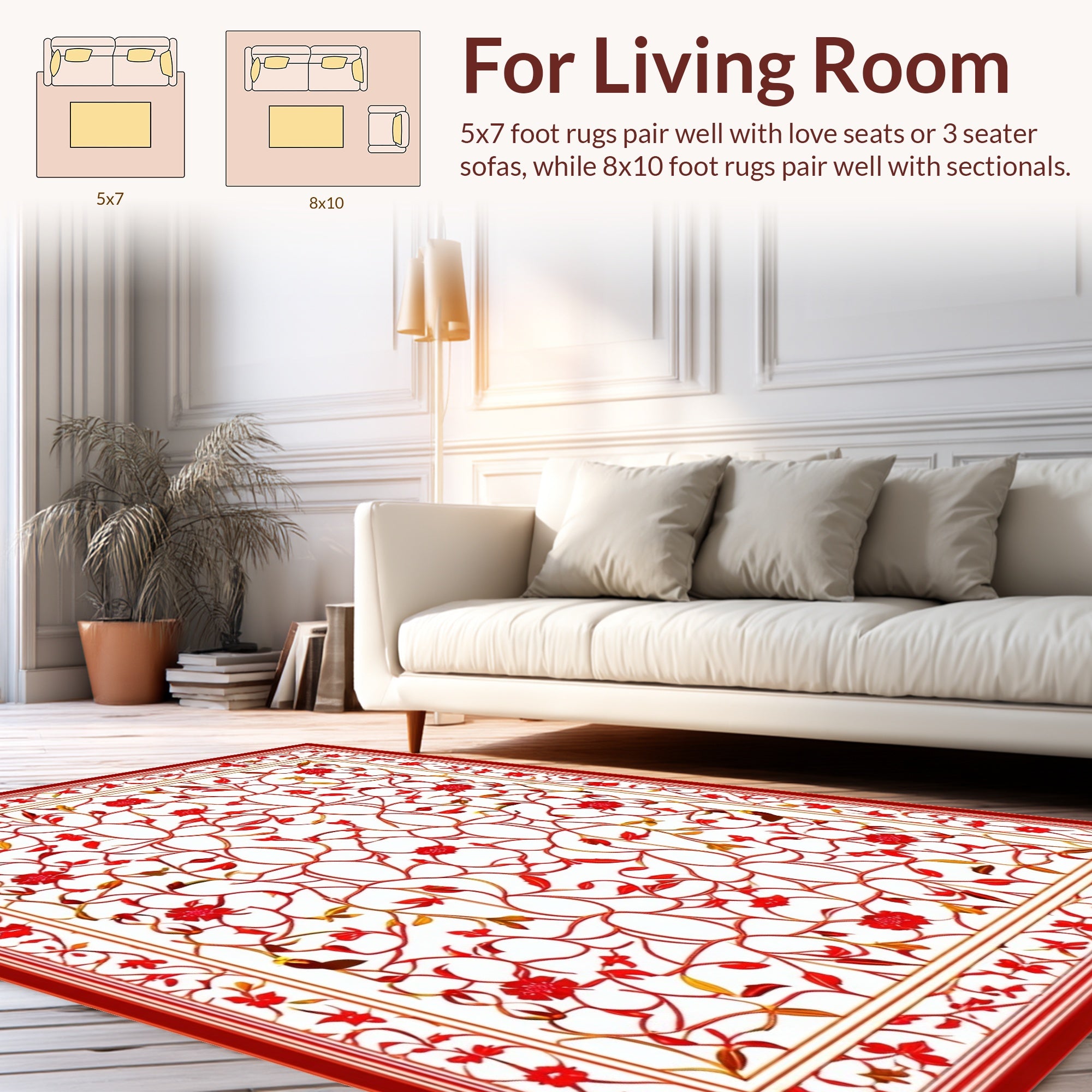 Crimson Floral Vine Symmetric Rug