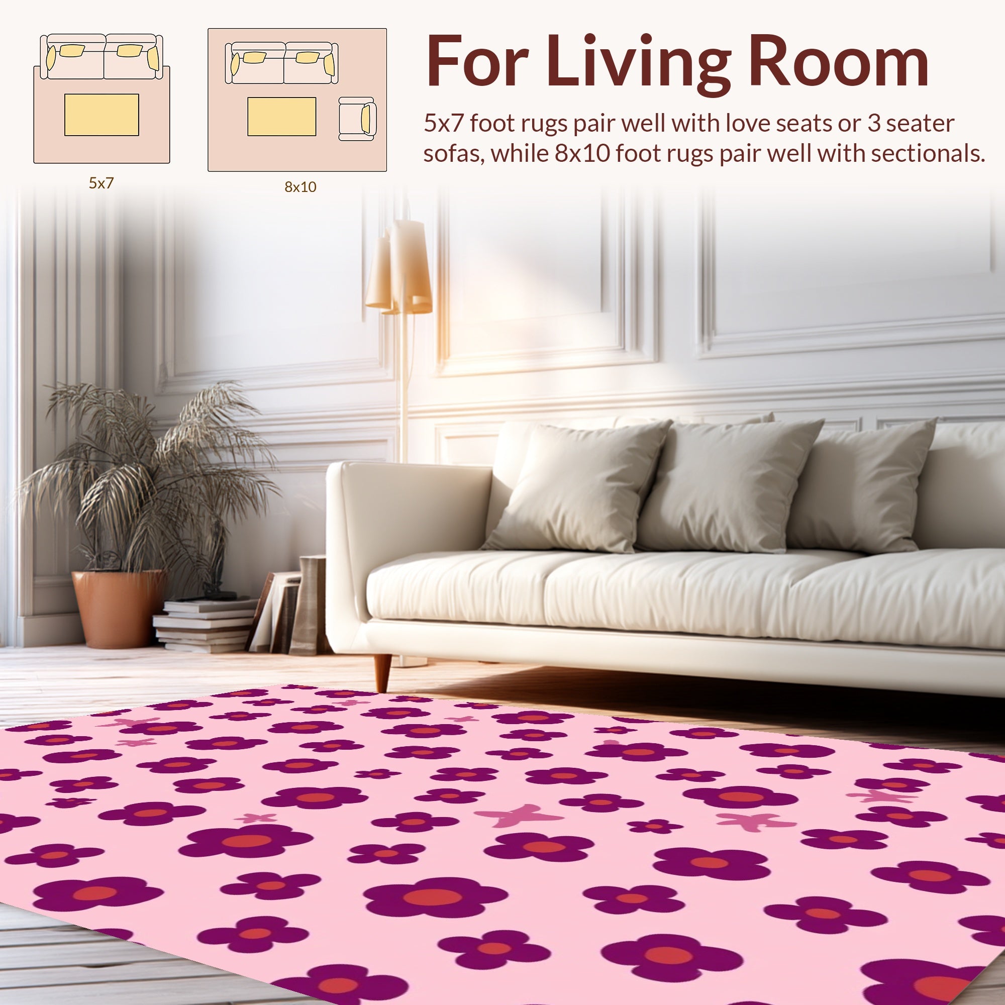 Charming Pink Floral Pattern Design Rug