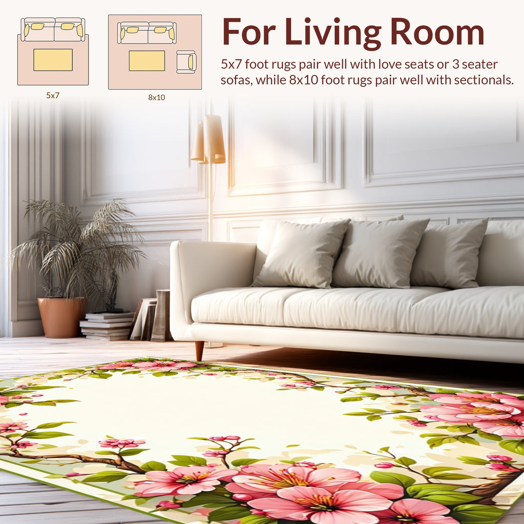 Floral Branches Pink Blossom Rug